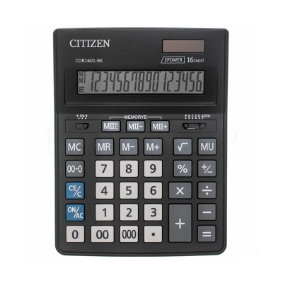 Калькулятор настольный Citizen Business Line CDB1601-BK, 16 разрядов, двойное питание, 155*205*35мм,