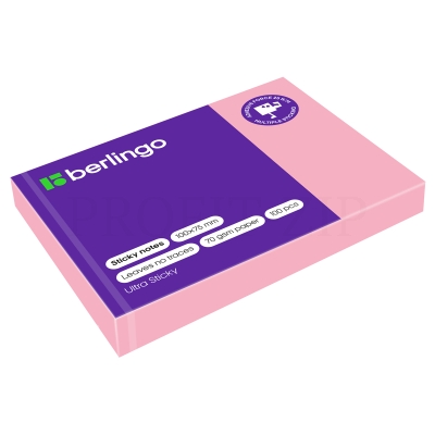 Самоклеящийся блок Berlingo "Ultra Sticky", 100*75мм, 100л., пастель, розовый LSn_39503