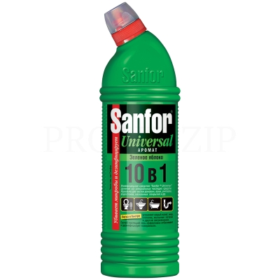 Чистящее средство для сантехники Sanfor "Universal 10в1. Зеленое яблоко", гель с хлором, 750мл