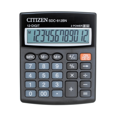 Калькулятор настольный Citizen SDC-812BN, 12 разрядов, двойное питание, 102*124*25мм, черный