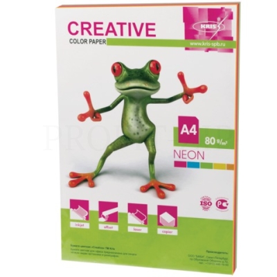 Бумага CREATIVE color (Креатив), А4, 80 г/м2, 50 л. (5 цв.х10 л.), цветная неон, БНpr-50r
