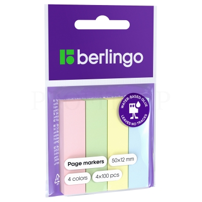 Флажки-закладки Berlingo 12*50мм, 100л*4 пастельных цвета, LSz_50125