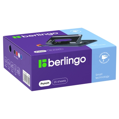 Дырокол энергосберегающий Berlingo "Smart Technology" 25л., металлический, линейка, черный