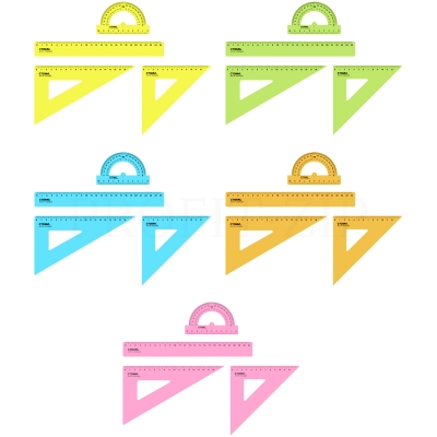 Набор чертежный СТАММ, размер L (линейка 25см, 2 треугольника, транспортир), прозрачный, неоновые цв