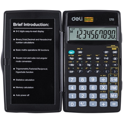 Калькулятор Deli инженерный, E1711, 8 разрядный, 120x72мм, черный