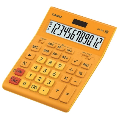 Калькулятор CASIO настольный GR-12С-RG, 12 разрядов, двойное питание, 210х155 мм, оранжевый, GR-12C-