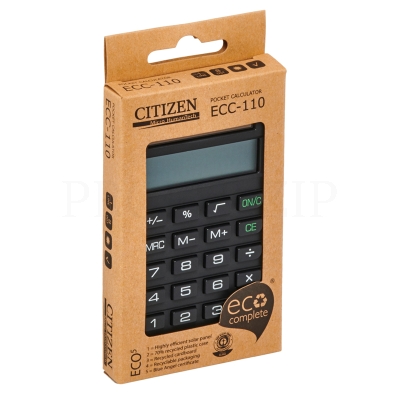 Калькулятор карманный Citizen ECC-110, 8 разрядов, питание от солнечной батареи, 70*118*15мм, черный
