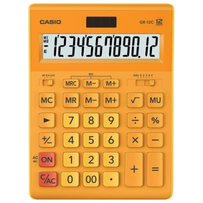 Калькулятор CASIO настольный GR-12С-RG, 12 разрядов, двойное питание, 210х155 мм, оранжевый, GR-12C-