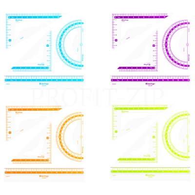 Набор чертежный малый Berlingo "Color" (треуг. 2шт., линейка 15см, транспортир), прозрачный