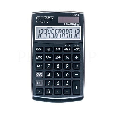 Калькулятор карманный Citizen CPC-112BKWB, 12 разрядов, двойное питание, 72*120*9мм, черный
