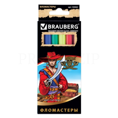 Фломастеры BRAUBERG "Корсары", 6 цветов, вентилируемый колпачок