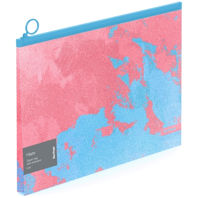 Папка-конверт на молнии с расширением Berlingo "Haze" А4, 180мкм, розовая/голубая, с рисунком, с эфф