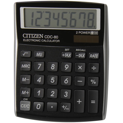 Калькулятор настольный CDC-80BK 8 разрядов, двойное питание, 109*135*25 мм, черный