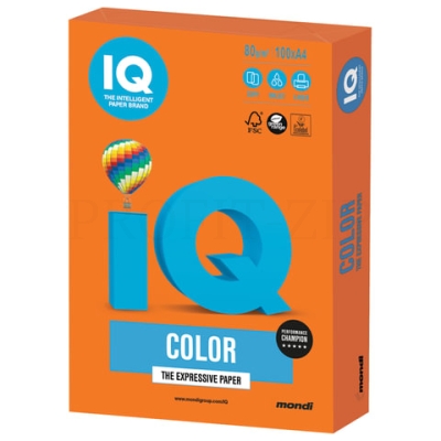 Бумага IQ color, А4, 80 г/м2, 100 л., интенсив, оранжевая, OR43