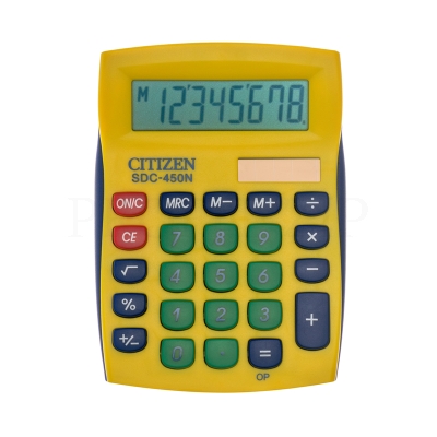 Калькулятор малый настольный Citizen SDC-450NYLCFS, 8 разрядов, двойное питание, 87*120*22мм, желтый