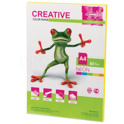 Бумага CREATIVE color (Креатив), А4, 80 г/м2, 50 л., неон желтая, БНpr-50ж