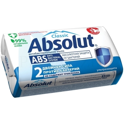 Мыло туалетное 90 г, АБСОЛЮТ CLASSIC ABS антибактериальное Освежающее