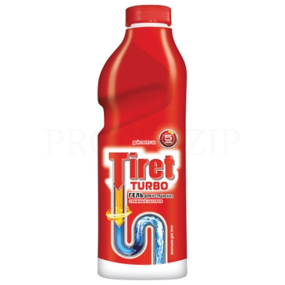 Средство для прочистки канализационных труб 1 л, TIRET (Тирет) "Turbo", гель