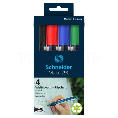 Набор маркеров для белых досок и флипчартов Schneider "Maxx 290" 4 цвета, пулевидный, 3мм