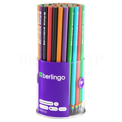 Карандаш чернографитный Berlingo "Rainbow" HB, из переработанной бумаги, радужное сечение, круглый,