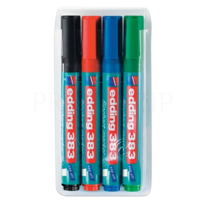 Маркеры для флипчарта EDDING, набор 4 шт., непропитывающие, 1-5 мм, черный, синий, красный, зеленый,