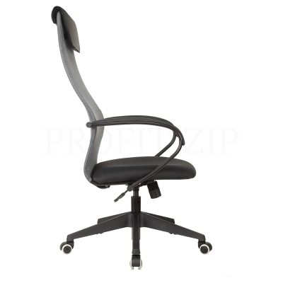 Кресло руководителя Helmi HL-E87, спинка сетка серая/экокожа, сиденье ткань черная, пластик, механиз