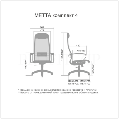 Кресло руководителя Метта Комплект 4, CH, сетка черная/черная, топ-ган (101/003, 131/003)