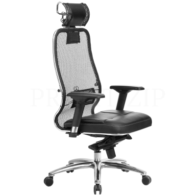 Кресло руководителя Метта "Samurai" SL-3.03/SL-3.04, 3D подголовник, сетка/кожа черная