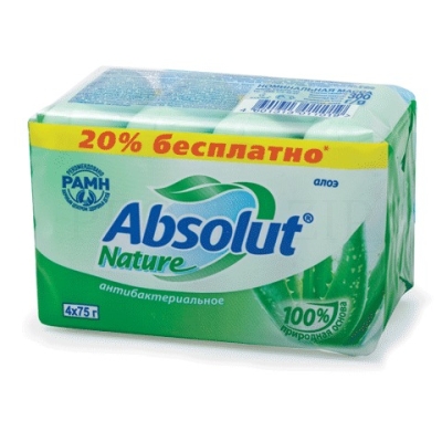 Мыло туалетное 300 г, ABSOLUT комплект 4 шт. х 75 г, "Алоэ", антибактериальное, 6065
