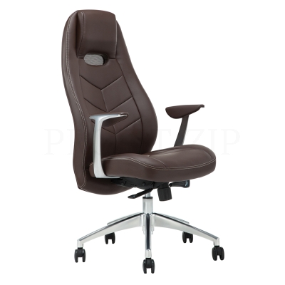Кресло руководителя Helmi HL-E34 "Synchro Business", экокожа коричневая, синхромеханизм, алюминий, д