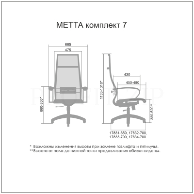 Кресло руководителя Метта Комплект 7, CH-2, сетка серая/черная, топ-ган (101/004, 131/004)