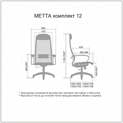 Кресло руководителя Метта Комплект 12, CH, сетка X2 черная/черная, топ-ган (101/003, 131/003)