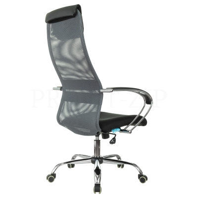Кресло руководителя Helmi HL-E87, CH, спинка сетка серая/экокожа, сиденье ткань черная, хром, механи
