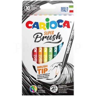 Фломастеры с кистевым пишущим узлом Carioca "Super Brush", 10цв., смываемые