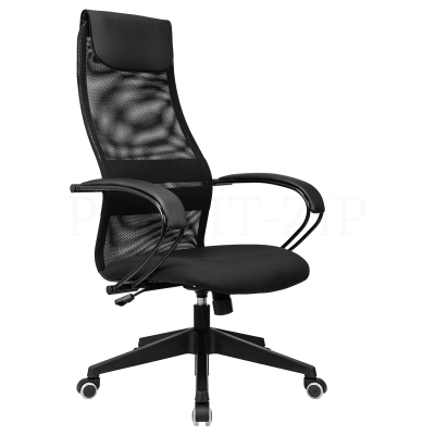 Кресло руководителя Helmi HL-E87, спинка сетка черная/экокожа, сиденье ткань черная, пластик, механи