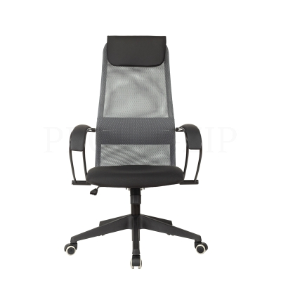 Кресло руководителя Helmi HL-E87, спинка сетка серая/экокожа, сиденье ткань черная, пластик, механиз
